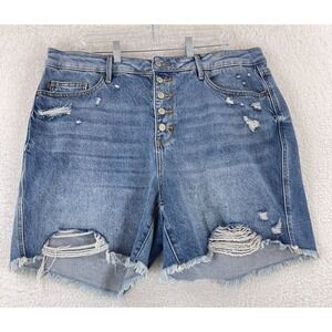 Judy Blue Denim Kara High Rise Magic Button Fly Cutoff Jean Shorts Womens 3XL